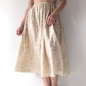Vintage French Silk Floral Printed Midi Skirt